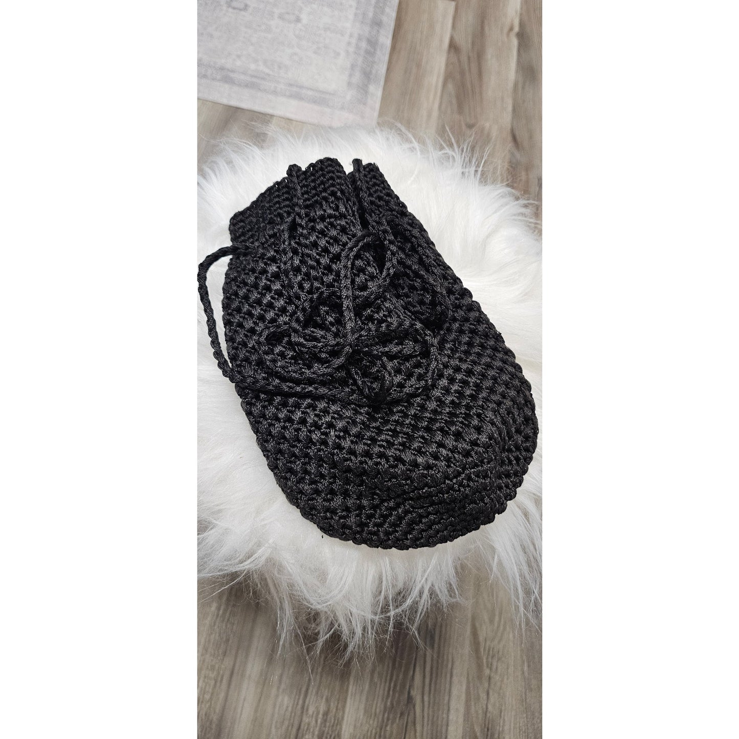 Vintage Crochet Black Bag Hand Or Shoulder Carry