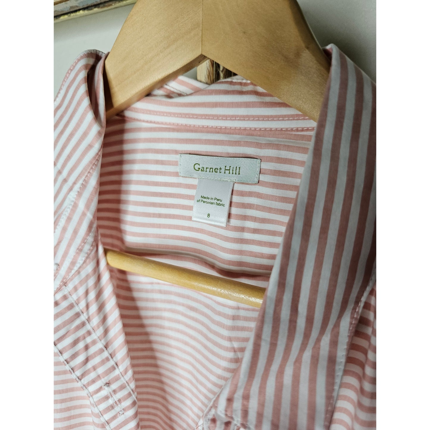 Garnet Hill Organic Pina Striped Button Up Long Sleeve Ladies Size 8