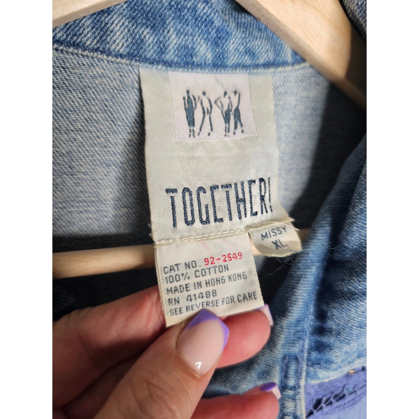 Vintage Denim Jacket By Together With Lace Dolman Sleeves Ladies Size XL