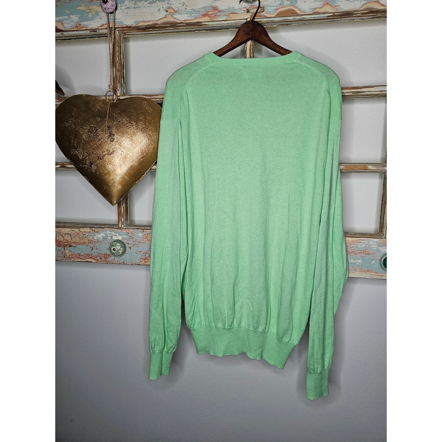 Peter Millar V-neck Green Lightweight Sweater Cotton/Cashmere Men's Size Large