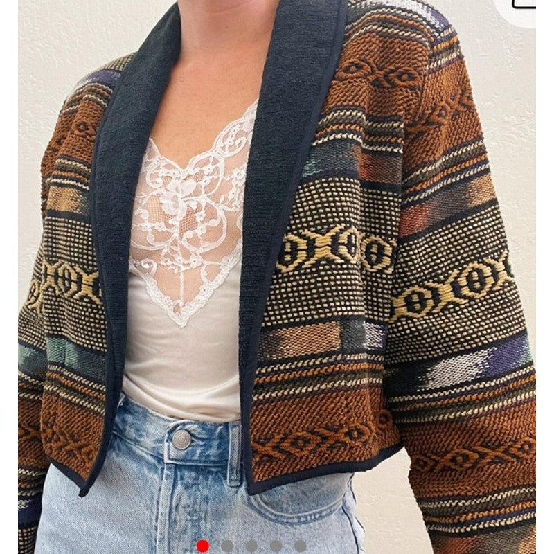 Vintage boho Tapestry Cropped Southwest Aztec Jacket size large