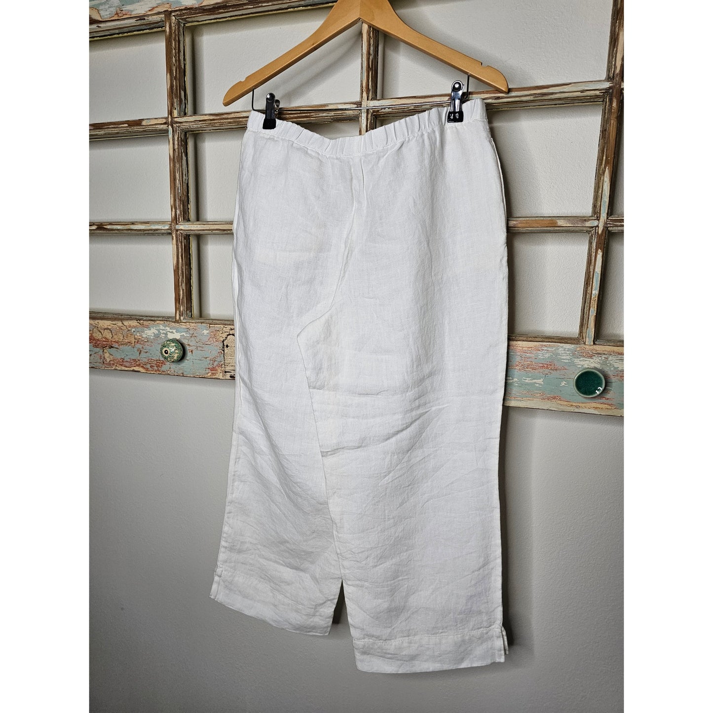 Linen J. Jill White Elastic Waist Relaxed Ankle Length Pants Ladies size Small
