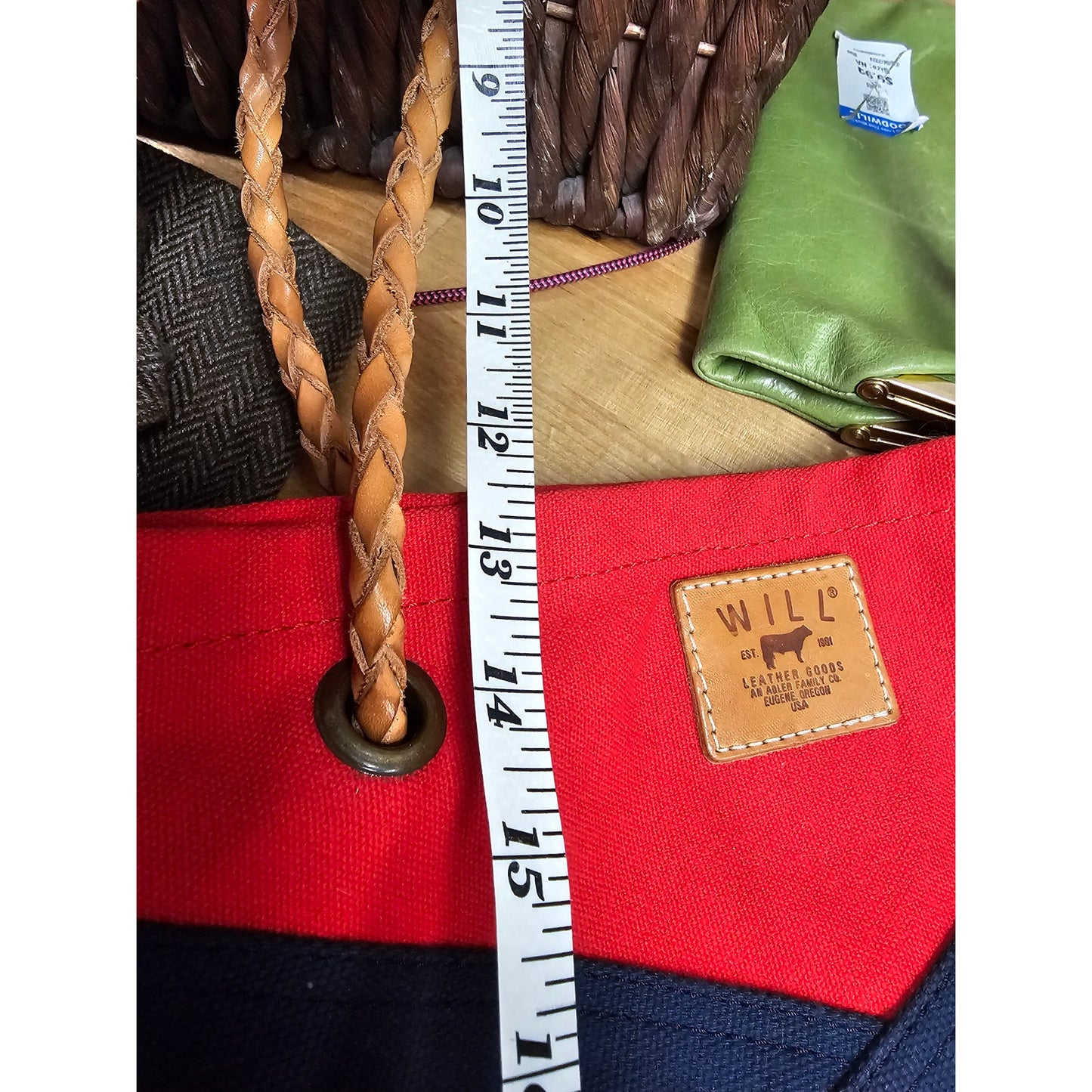 WILL Leather Goods Canvas & Leather shoulder bag purse in Red, White and Blue