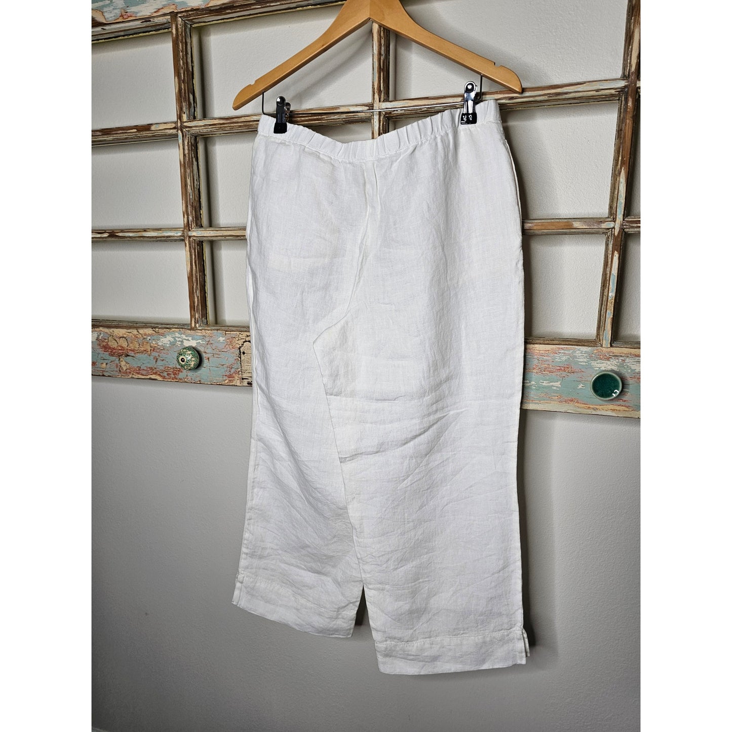 Linen J. Jill White Elastic Waist Relaxed Ankle Length Pants Ladies size Small