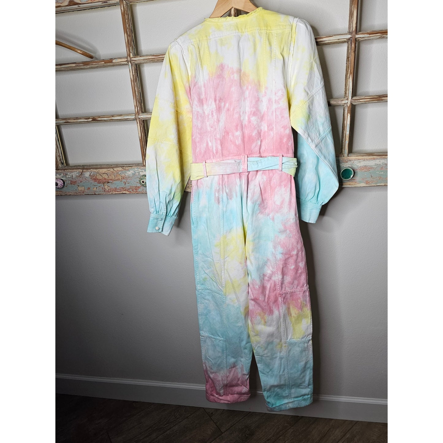 NWT Love Shack Fancy Paca Jumpsuit Rainbow Radial Tie Dye Size 6