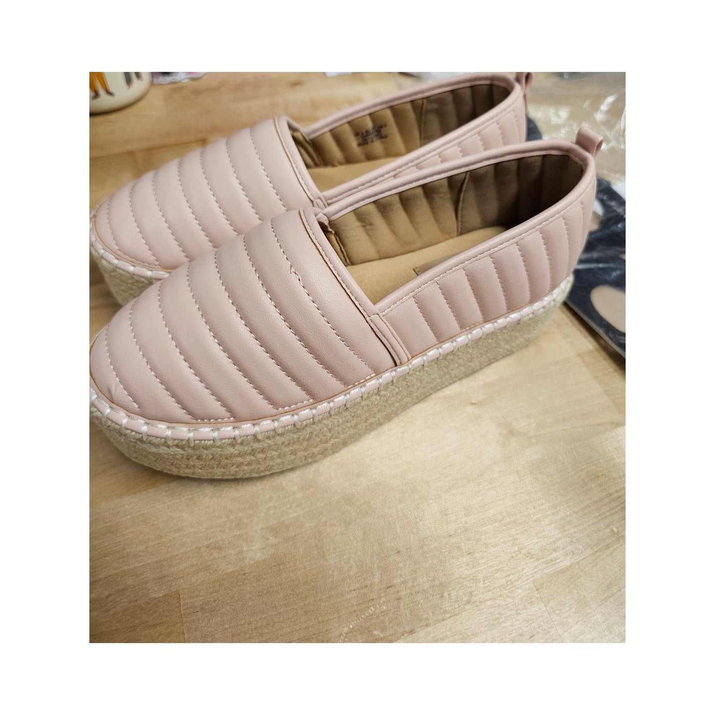 NWT ASOS Design Jack Quilted Flatform Pink Espadrilles Womens Size 6