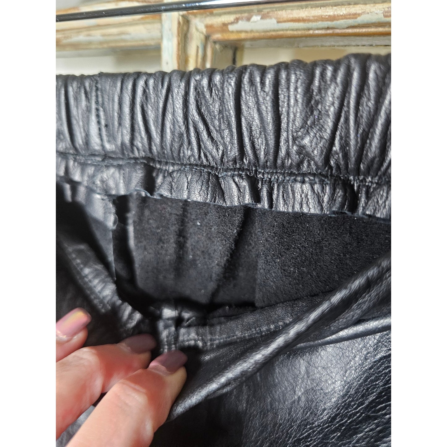 Plush Black Leather comfortable Relaxed Fit Pull on Pants Size 27