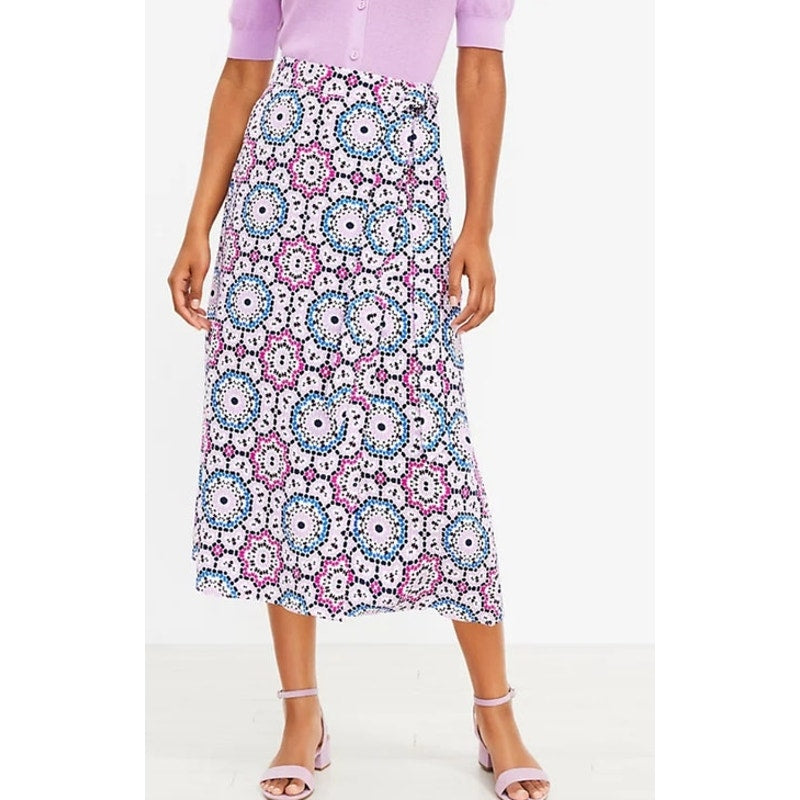 NWT Linen Wrap Midi Skirt Mosaic Design Ladies Size 0