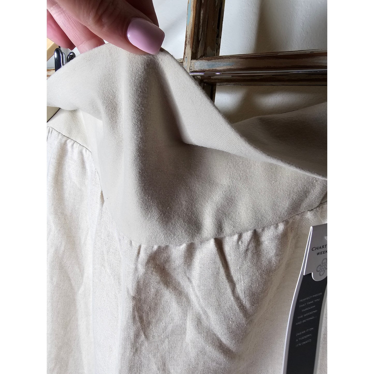 NWT Linen Straight Leg Pants in Flax with Elastic roll down waist Ladies size XL