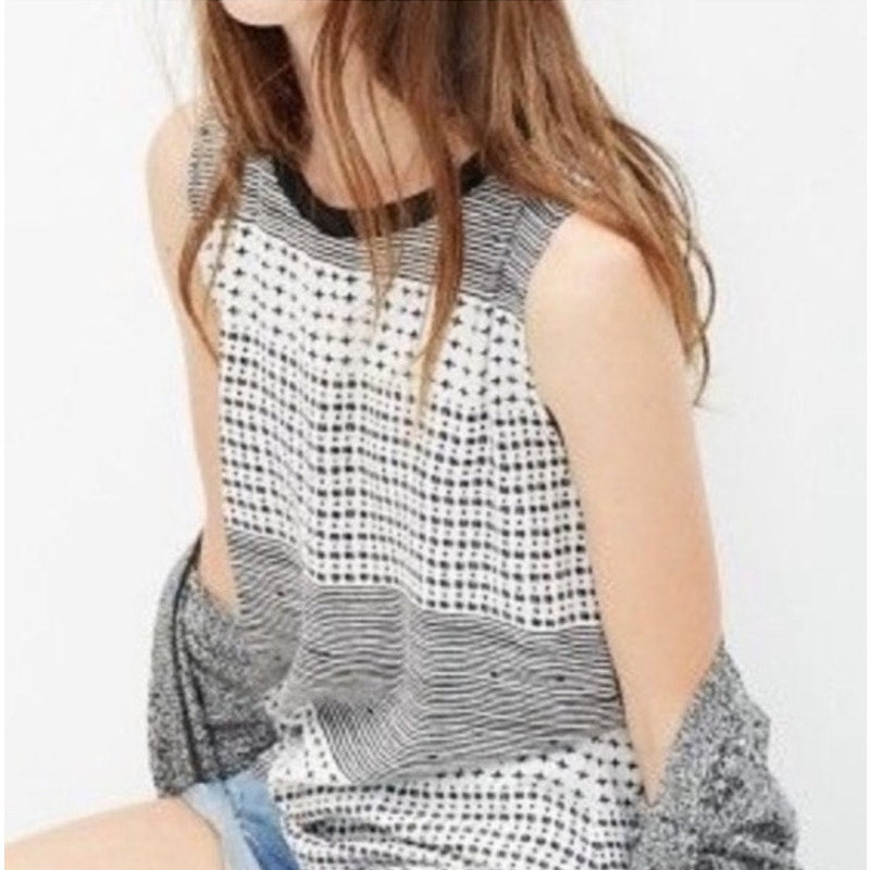 Madewell Black/White Refined Tank Top Hashtag Stripe Ladies size Medium