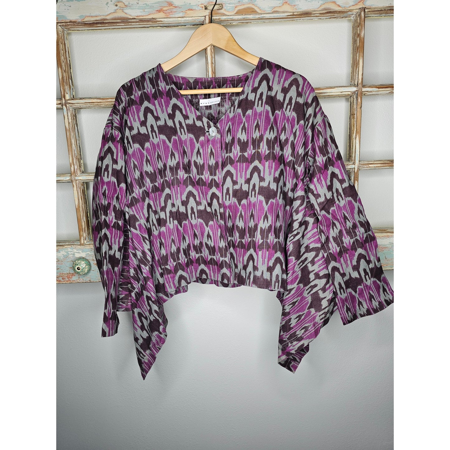 Bryn Walker Linen Ikat Print One Button Over shirt Ladies size Medium