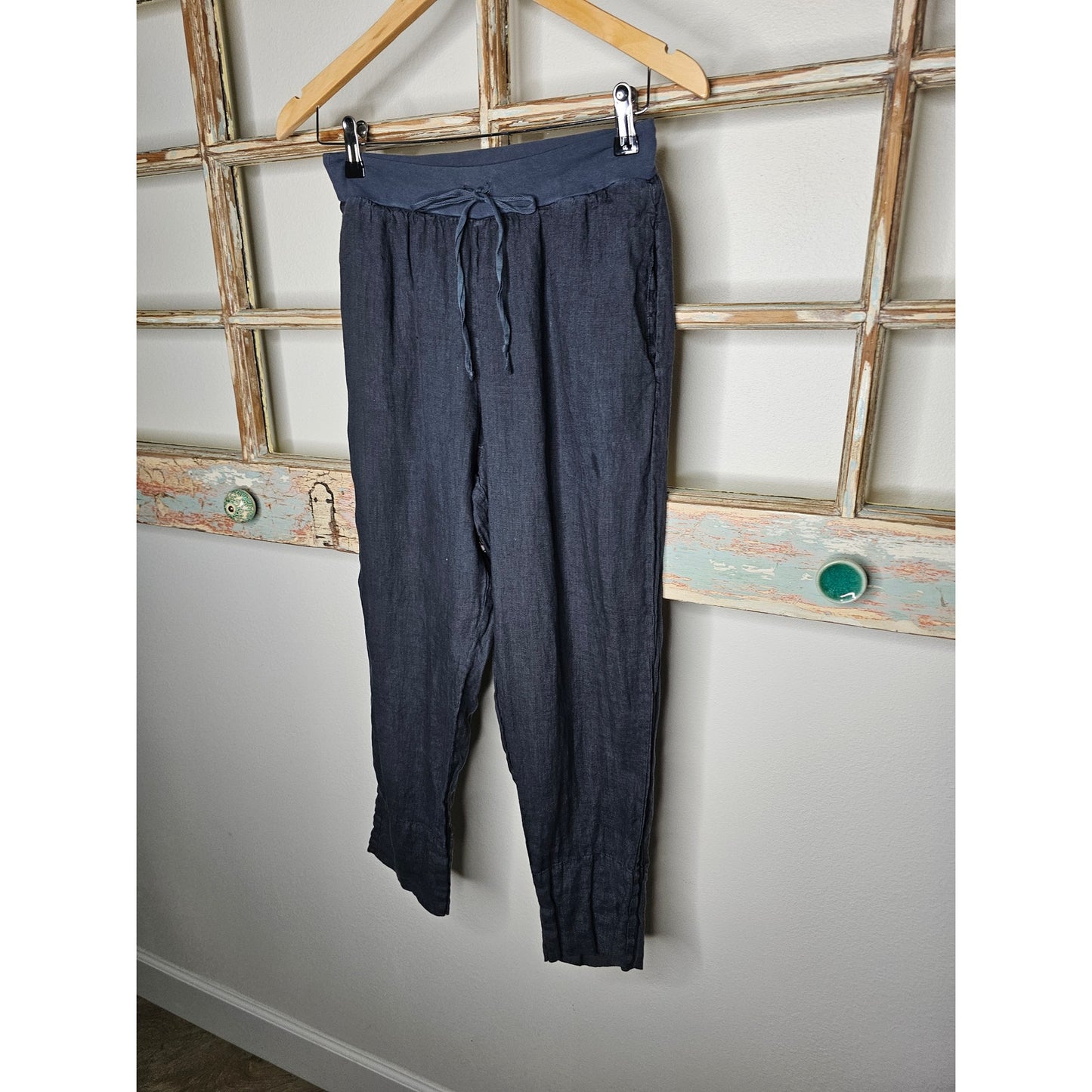 Flax Linen Dark Grey Classic Slimmer Fit Pants Ladies Size Small