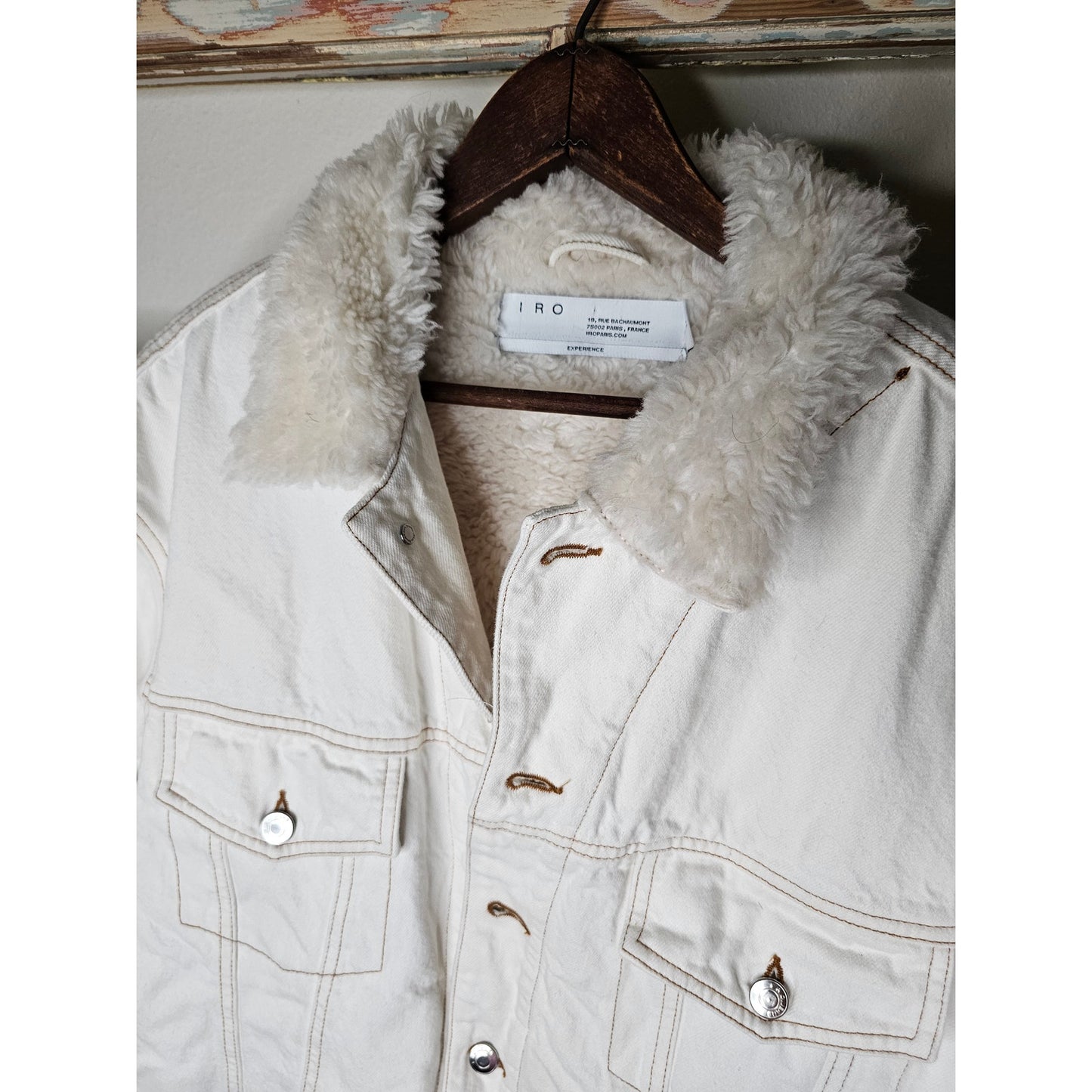 IRO Paris White Denim Franz Shearling lined Denim jacket Size FR 34 / US 2