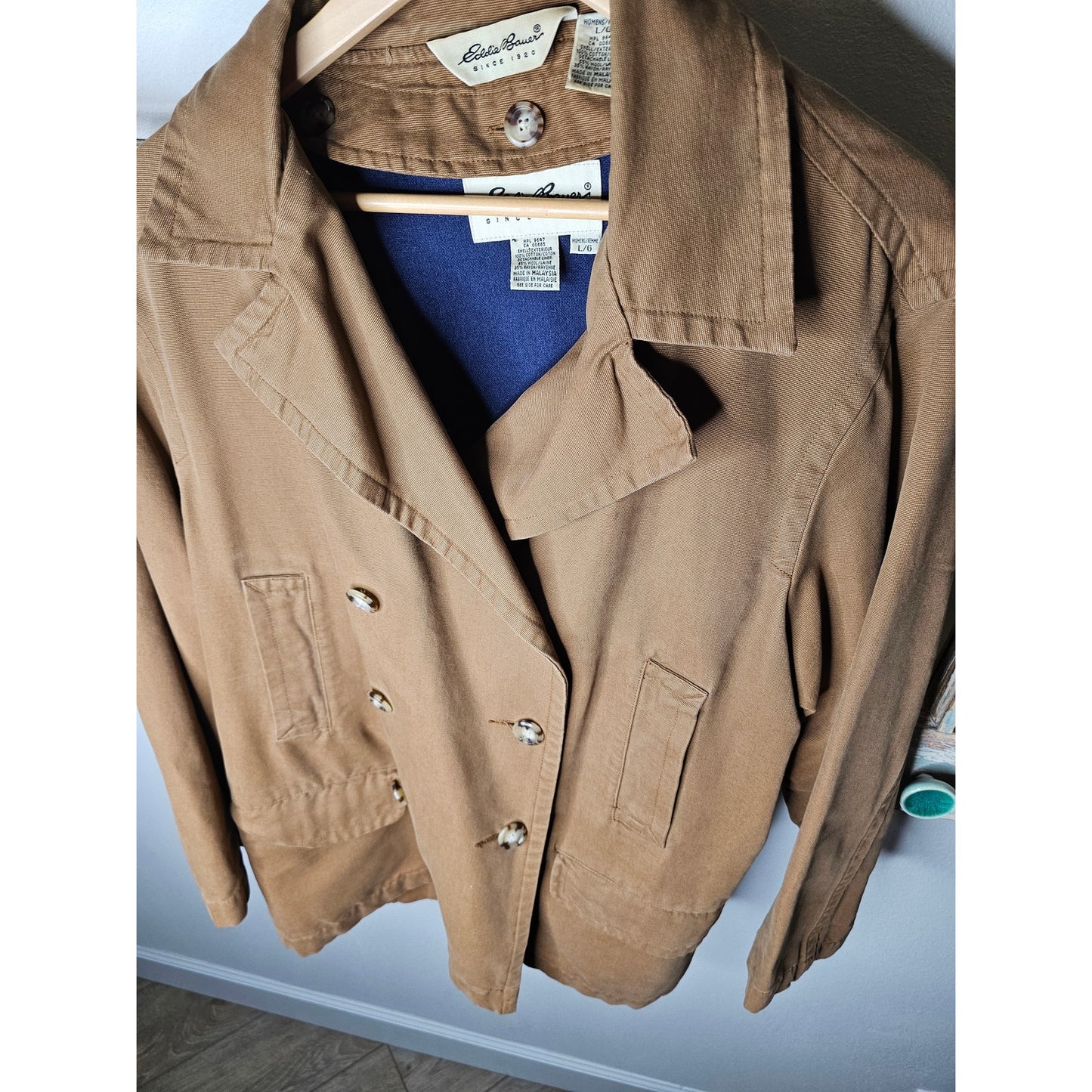 Vintage Eddie Bauer Ladies Khaki Peacoat with Wool removable Lining size Large