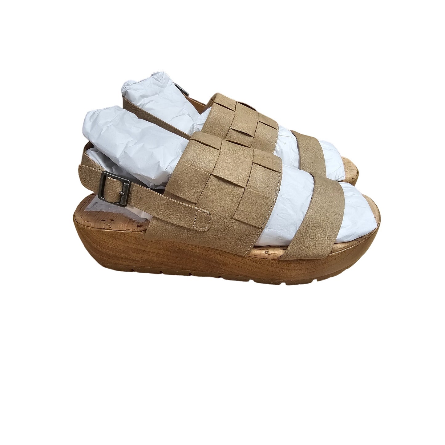 NWOB Korks Fraya natural Leather Comfort Wedge Sandals Ladies size 8