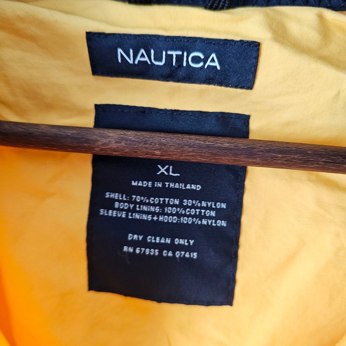 Vintage Nautica Gold/Blue Zip Up Wind Breaker Hidden Hood Mens Size XL