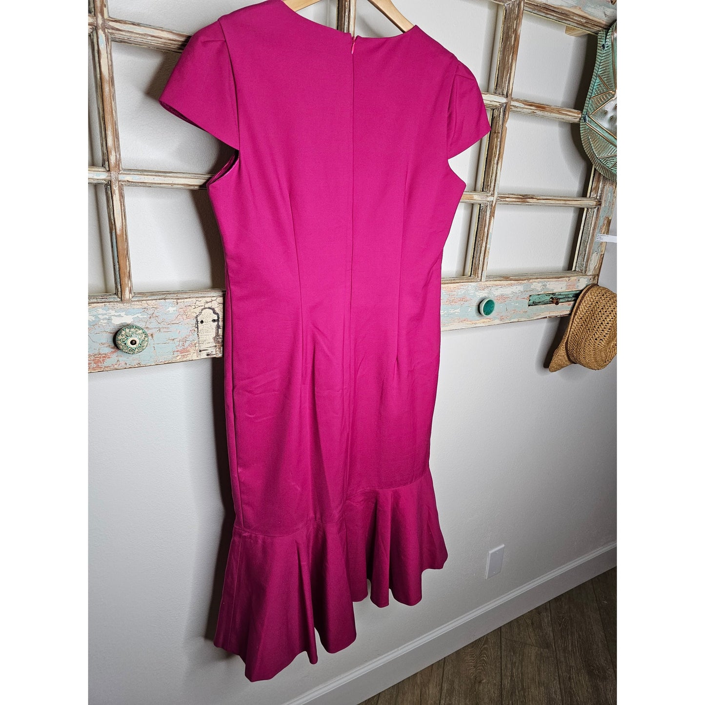 NWT Christian Siriano Magenta Midi Dress with Ruffle Hem Size 14