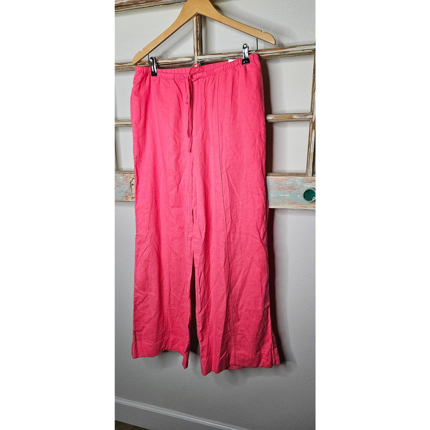 NWT Linen Wide Leg Watermelon Pants w pockets and drawstring waist size Medium