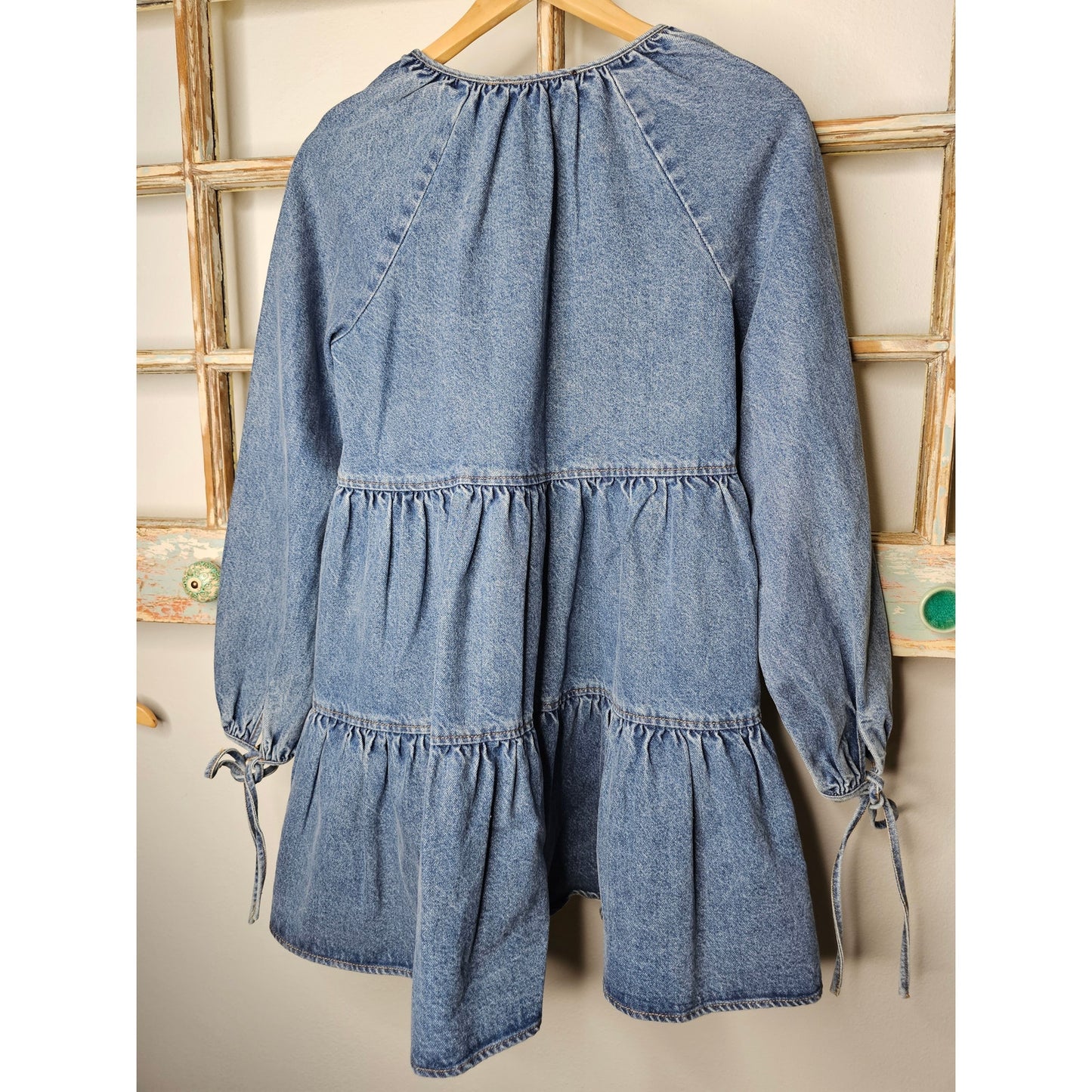 En Saison Bruna Medium Wash Denim Mini Tiered Babydoll Dress Size XS