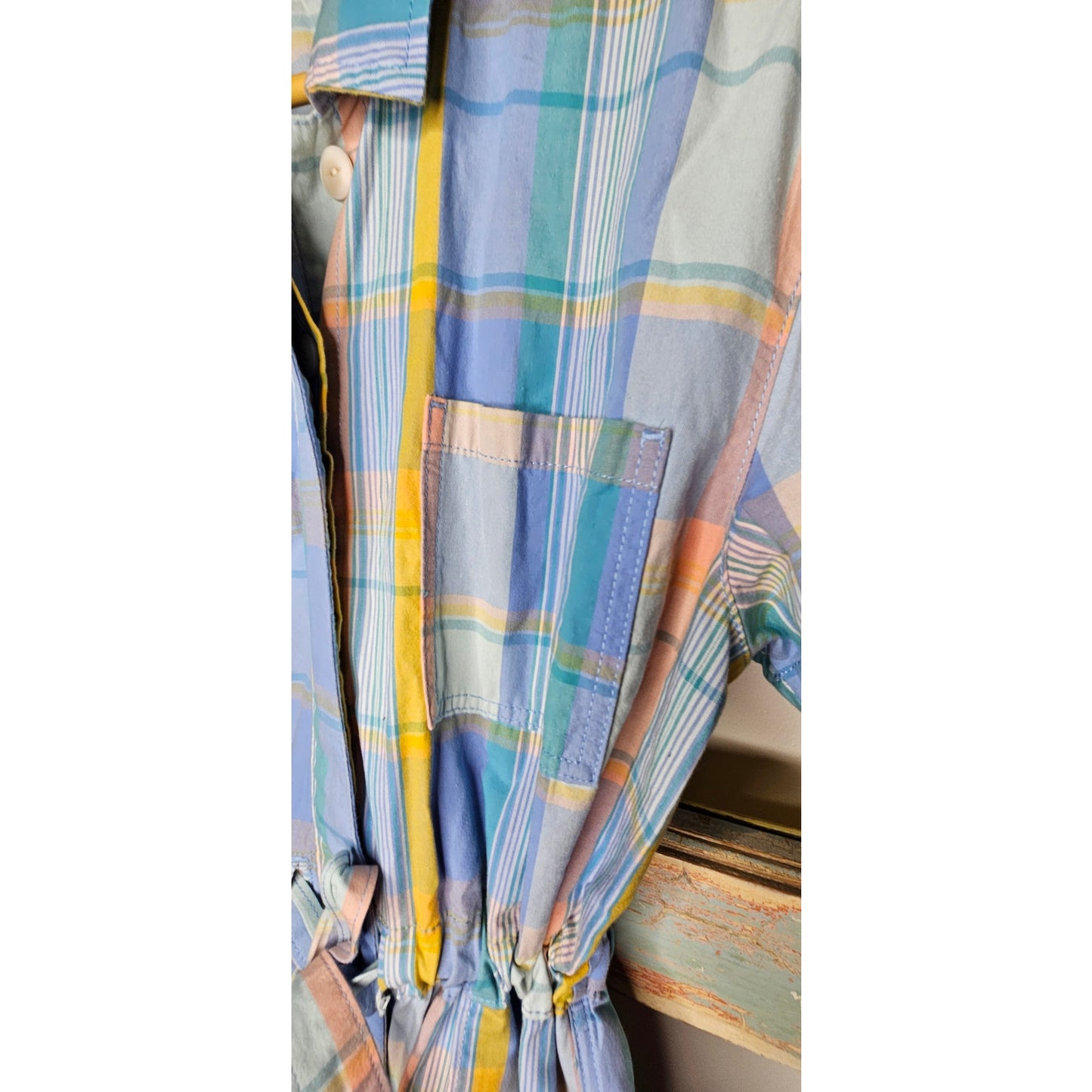 Gap Plaid 100% Cotton Romper with belted waist size 12