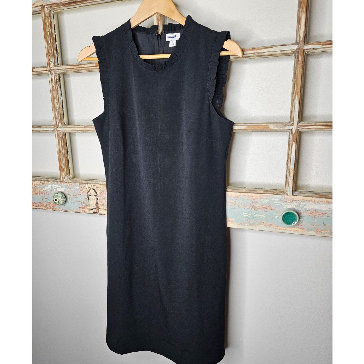 J. Crew Black Sleeveless Ruffled neckline/Sleeveless Straight Dress Size 6