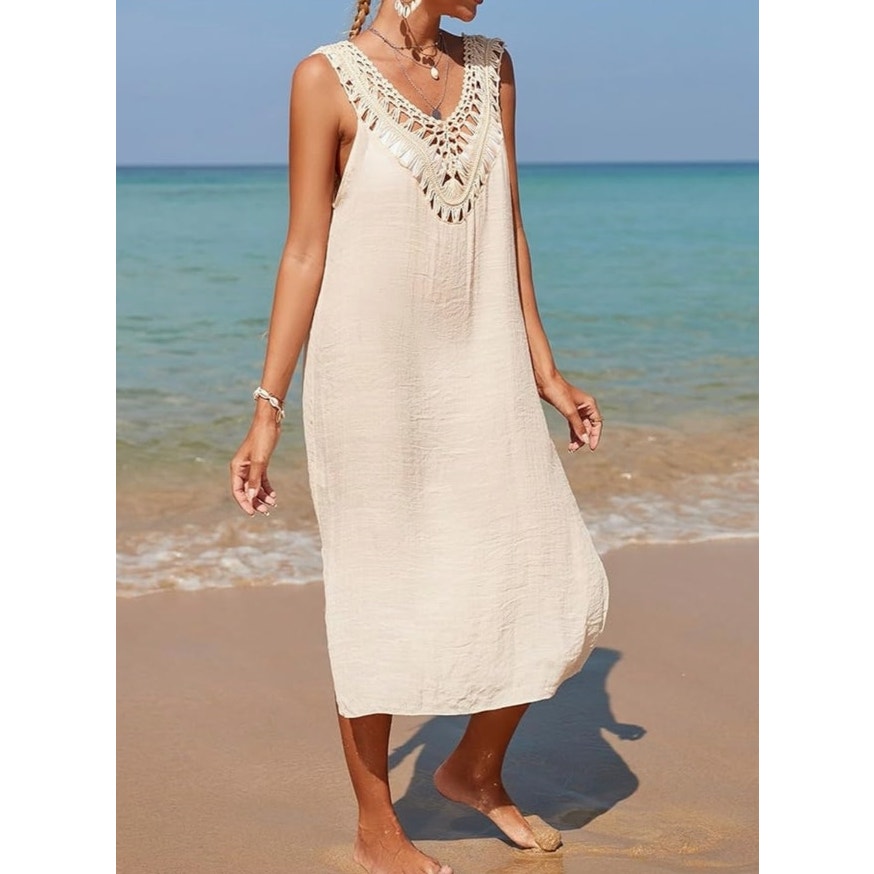 Floerns Women's Sleeveless V Neck Slit Hem Crochet Cover Up Dress size Medium
