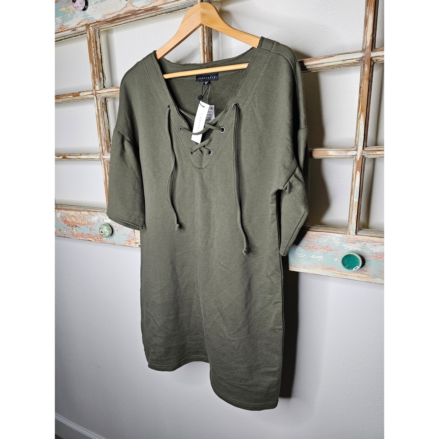 NWT Sactuary Army Green Short Sleeve Lace Up Ladies Medium Dress