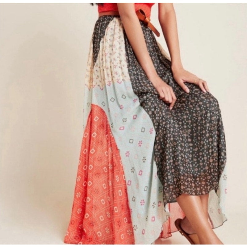 NWT Anthropologie Verb Margot Fall Colorblock lined Midi Skirt Size 4