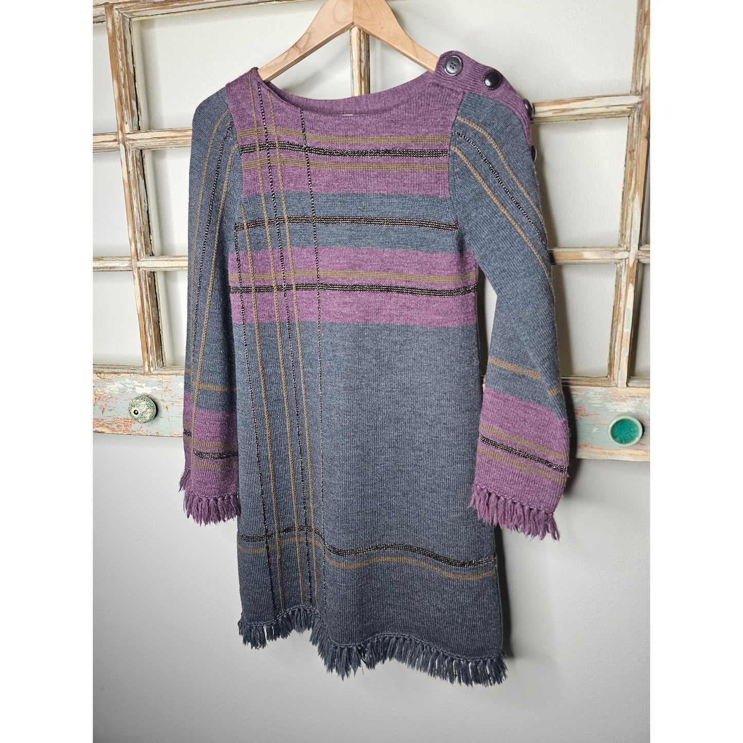 Nanette Lepore Wool Sweater Dress W/ Bell Sleeves Fringe Ladies Size Small