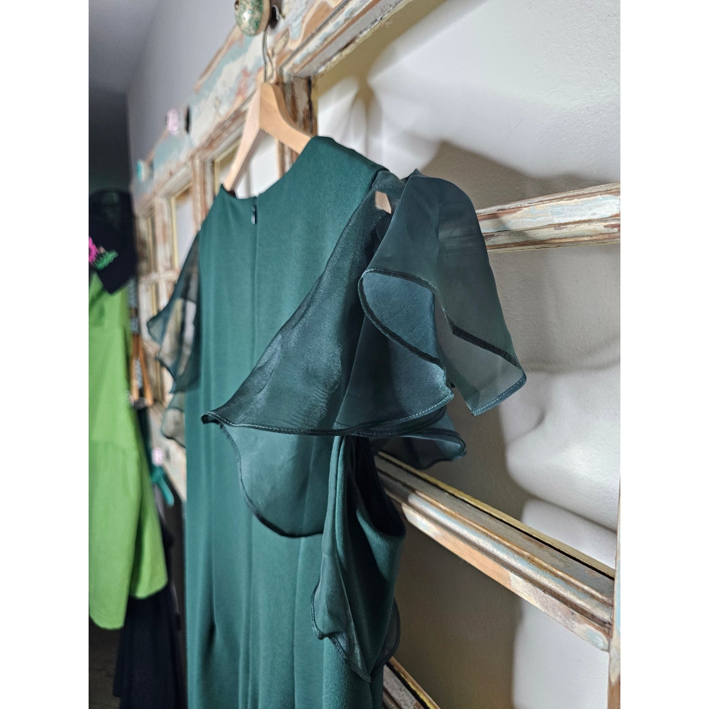 NWT Ralph Lauren Green Ruffled Sleeve Dress size 16