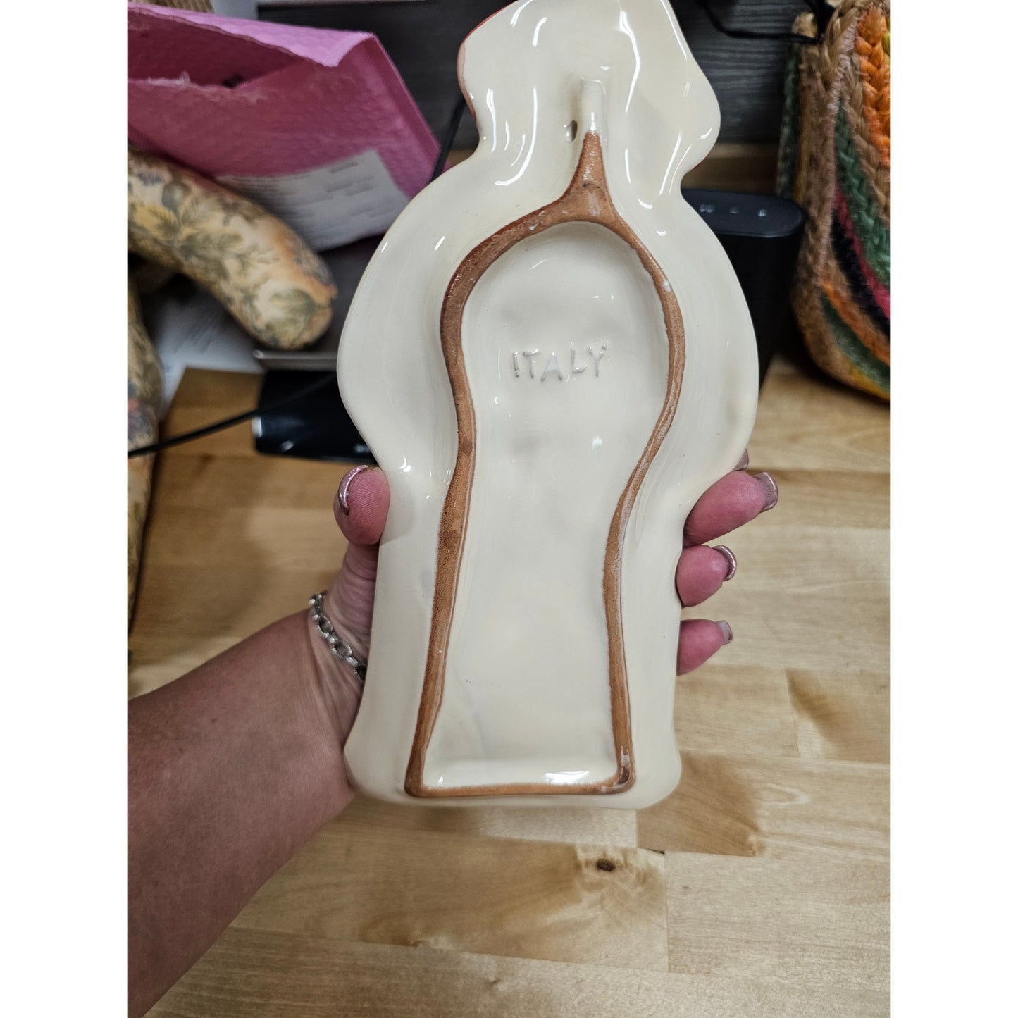Vintage Ceramic Italian Spoon Rest/ Wall Hanging Italian Woman with Fish