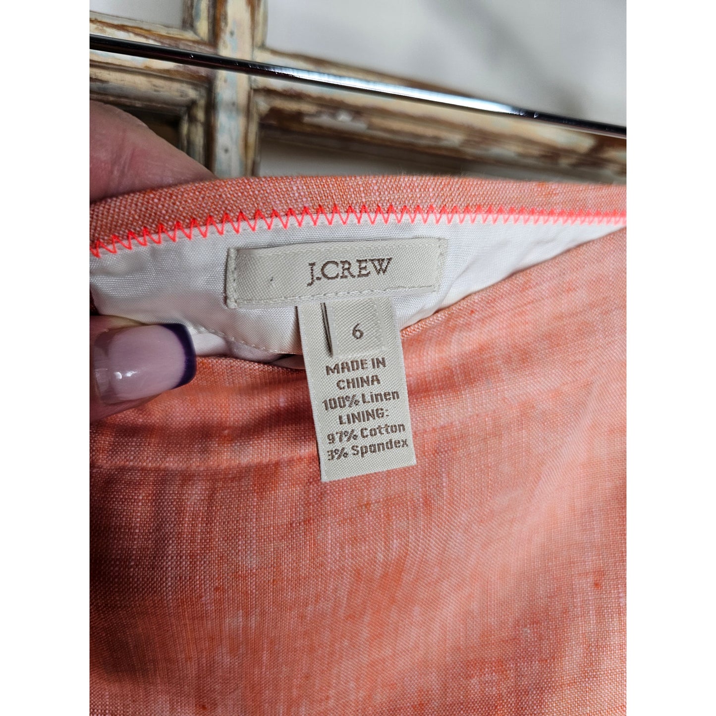 J.Crew Linen Marled Light Red Knee Length Lined Skirt Size 6