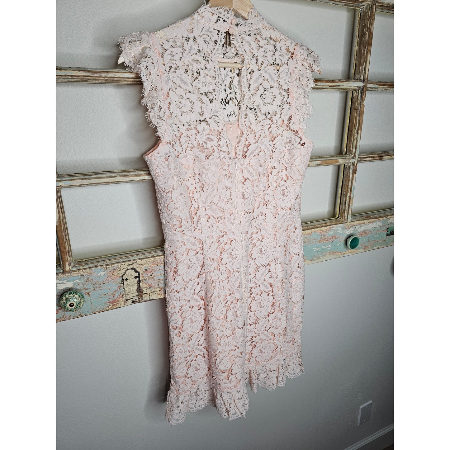 Eyelash Lace Mini Dress W Keyhole Back in Peach By Aijek Ladies 3 / size 10