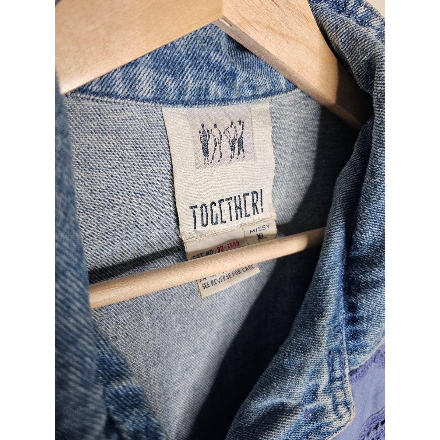 Vintage Denim Jacket By Together With Lace Dolman Sleeves Ladies Size XL
