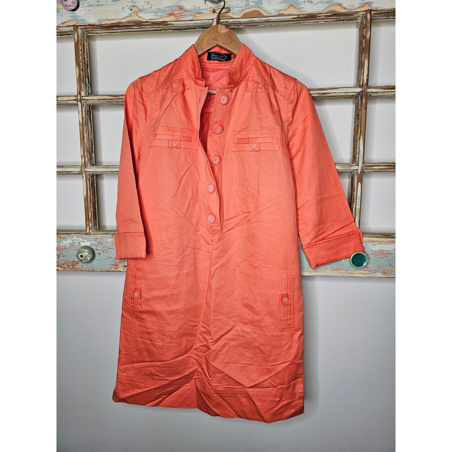 Magaschoni NY Coral Denim Dress 3/4 Sleeves Pullover Ladies size 10