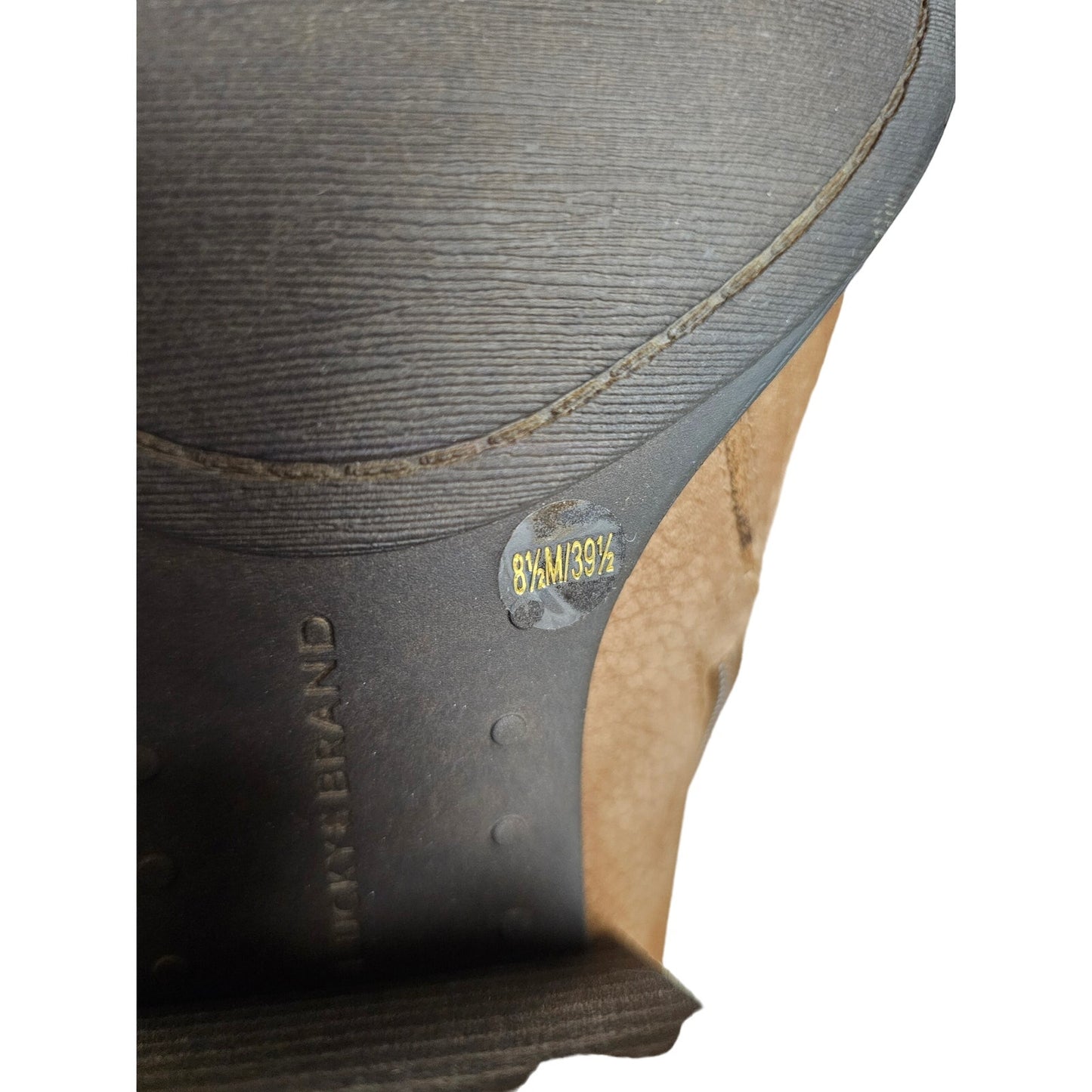 NWT Lucky Bellita Asymmetrical Block Heel Booties in Cedar tone size 8.5