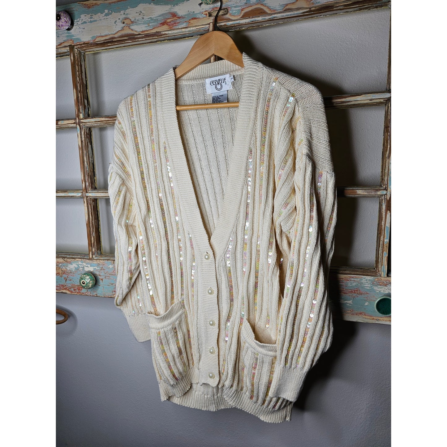 Vintage Cervellie Cream with Sequence and pearls Ladies size Medium