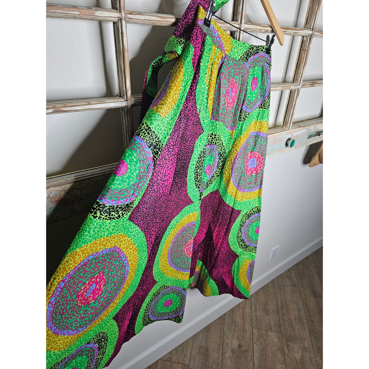 Tribal Ethnic Vibrant Full Maxi Skirt with self-tie belt Ladies size 30"