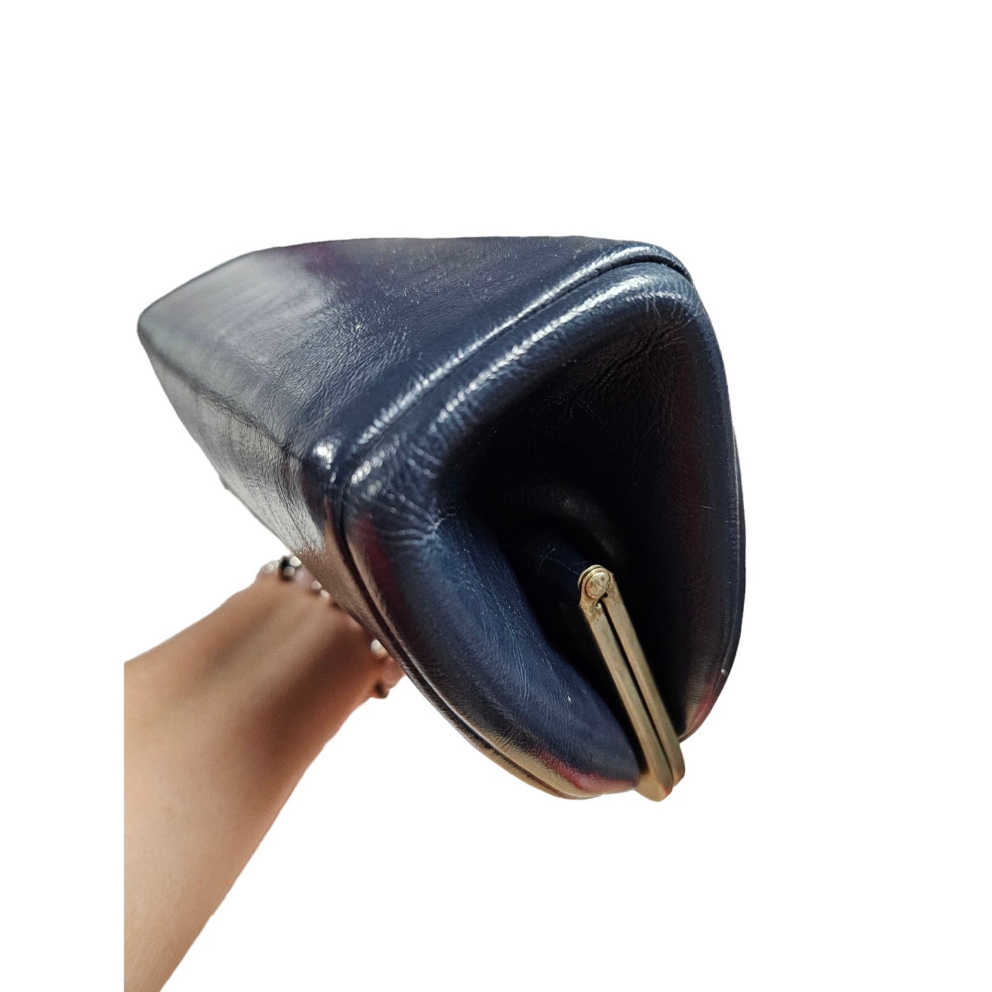 Vintage Navy Blue 60's Mod Gogo style Handbag Silver hardware