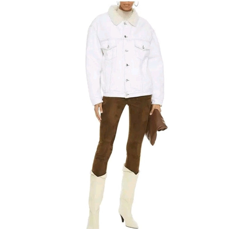 IRO Paris White Denim Franz Shearling lined Denim jacket Size FR 34 / US 2