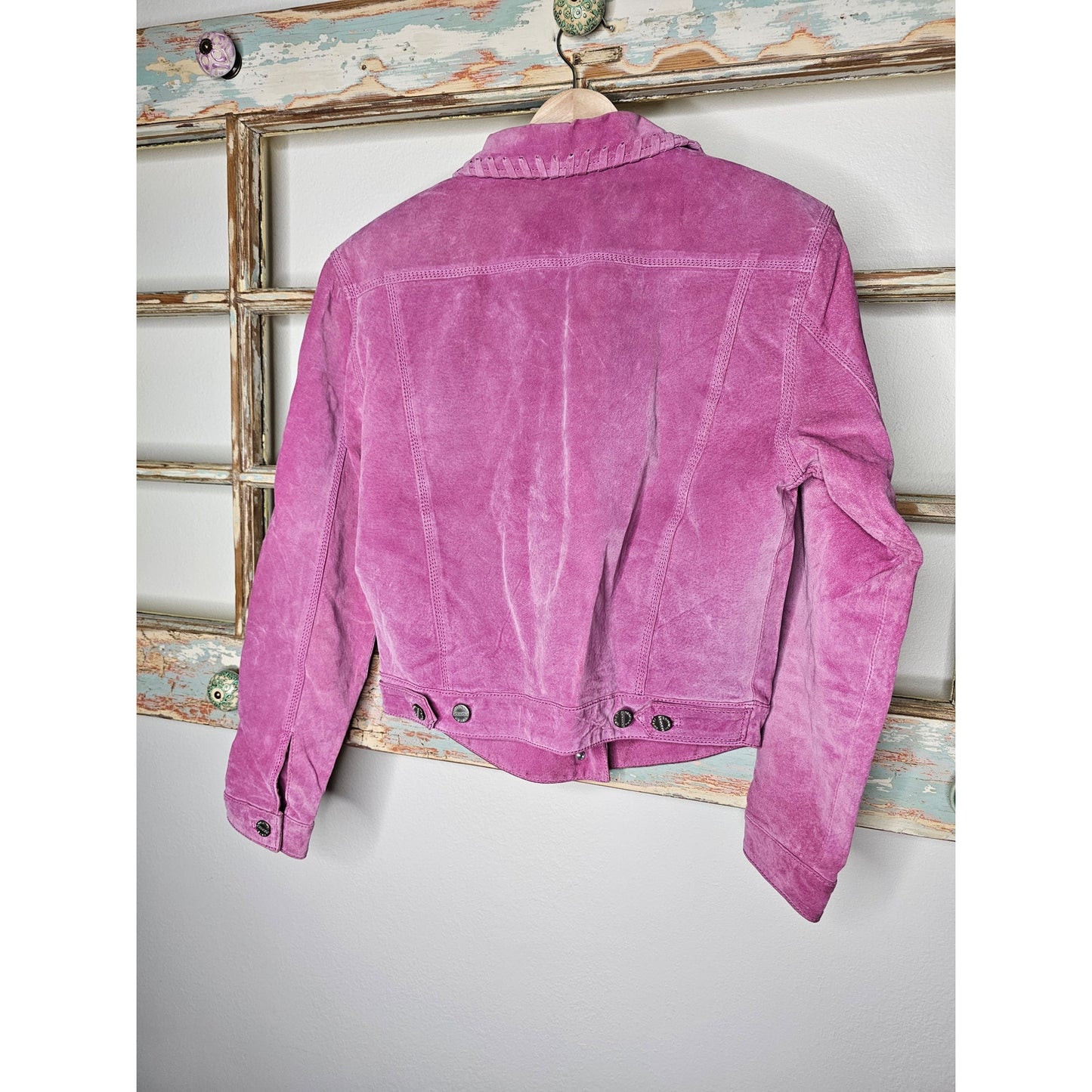 Vintage Jou Jou Pink Suede Button Up Jacket Whip Stitch Trims Size Xmall