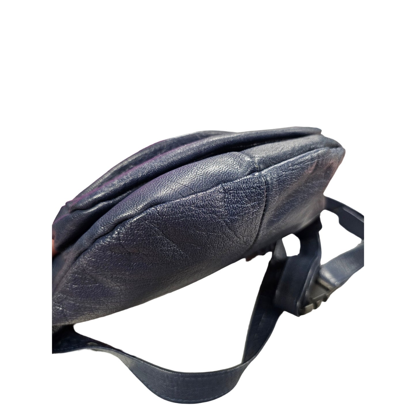 Vintage Navy-Blue Leather Adjustable Fanny Pack With Royal Blue Zippers