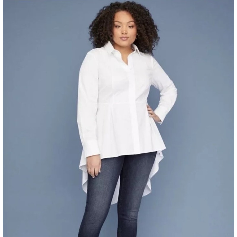 Lane Bryant White Extreme Peplum Tunic Shirt Ladies size 26