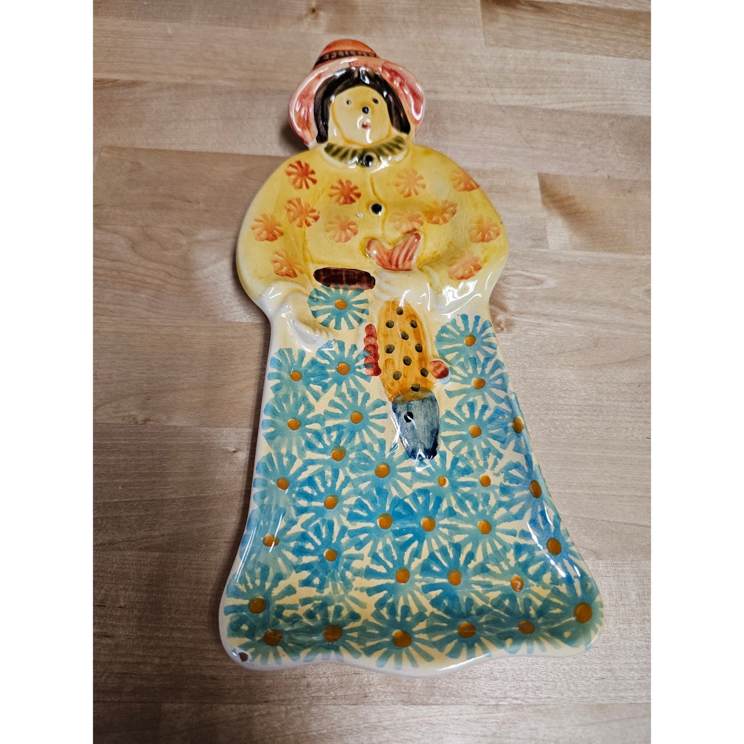Vintage Ceramic Italian Spoon Rest/ Wall Hanging Italian Woman with Fish