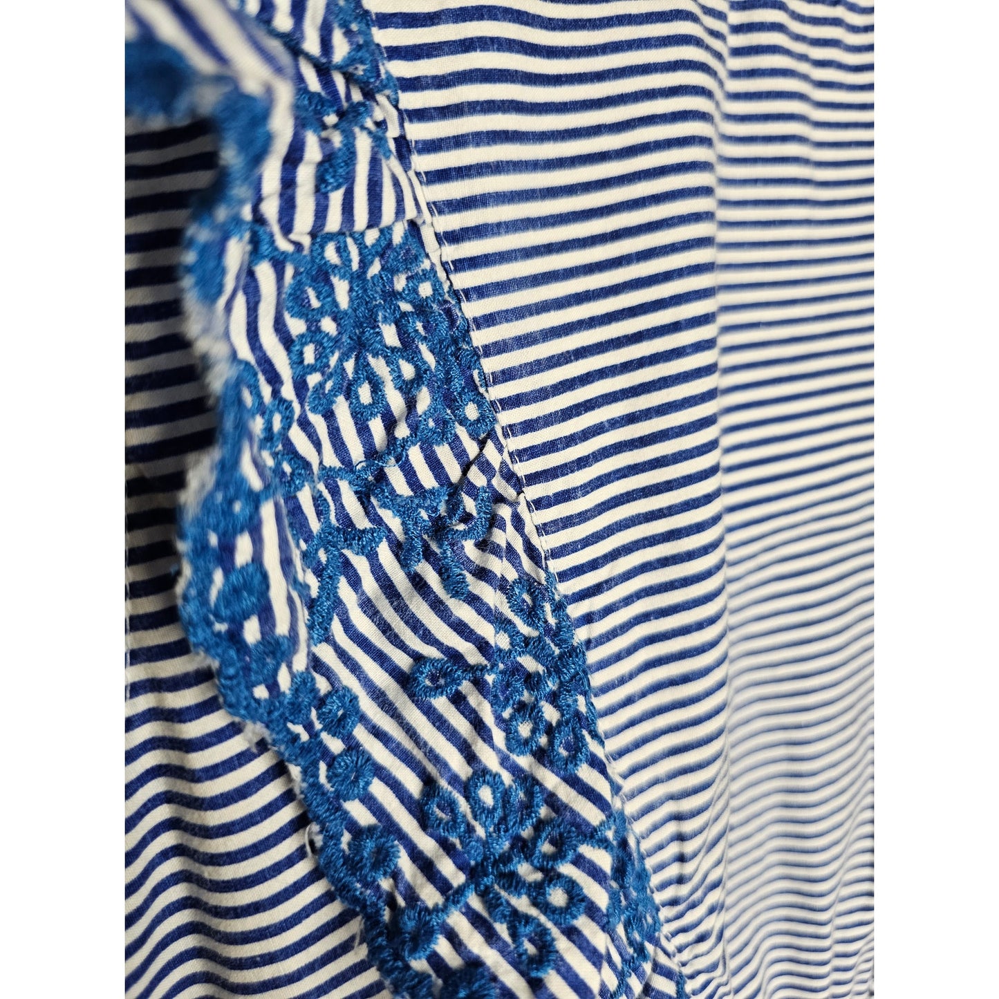 Koton Blue & White Stripe Midi Dress with Ruffles and Embroidery Ladies size Medium