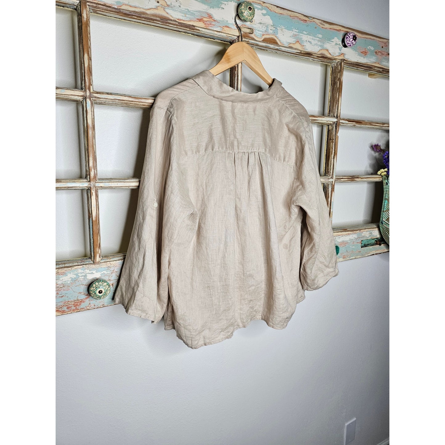 Linen INC Tan 3/4 Sleeve Twisted front At Waist Ladies Size XL
