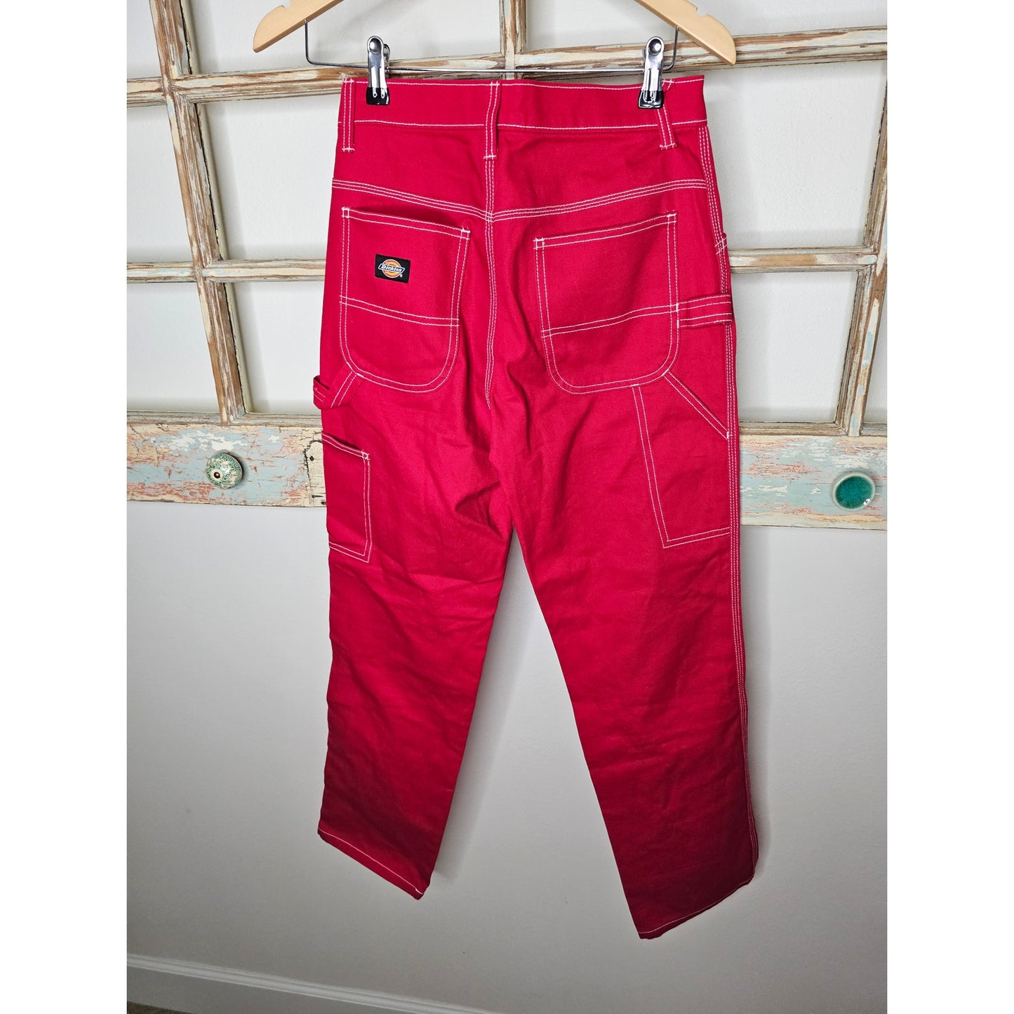NWOT Dickies Red Carpenter Pants w/ white contrast stitch Ladies size 1 / 25