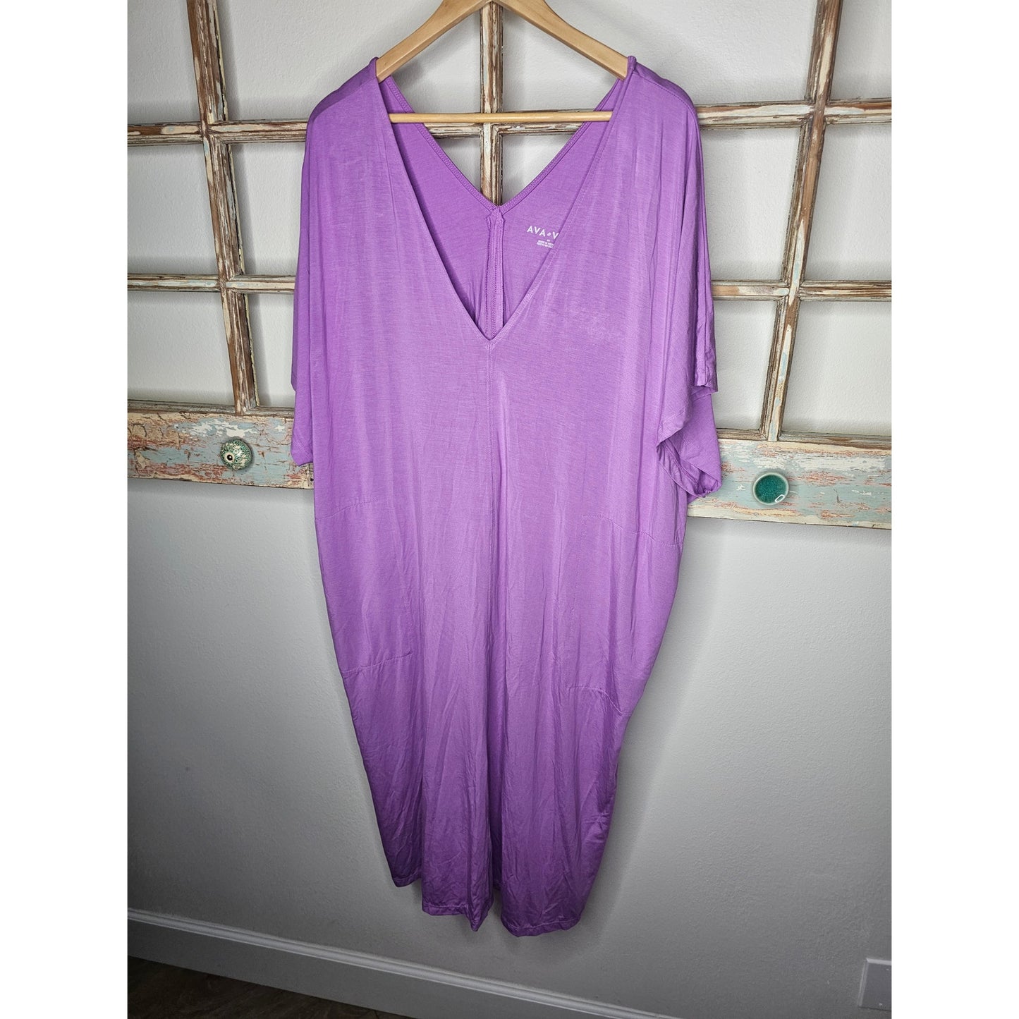 NWOT Ava & Viv Purple Kaftan Side Slits / Pockets Ladies size 2x