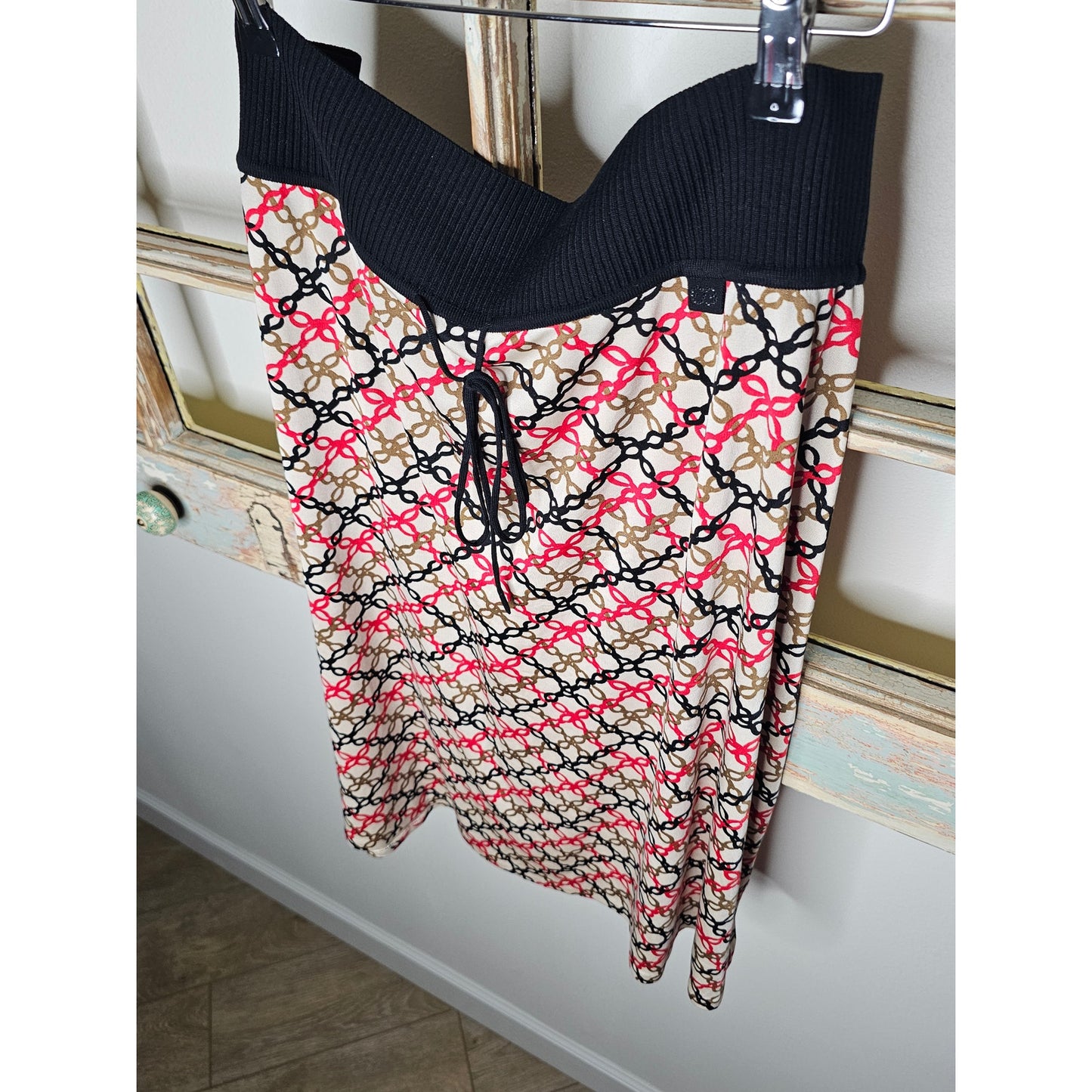 Escada Sport Red/Black/Tan Merino Wool Blend Silk Skirt size XL7[