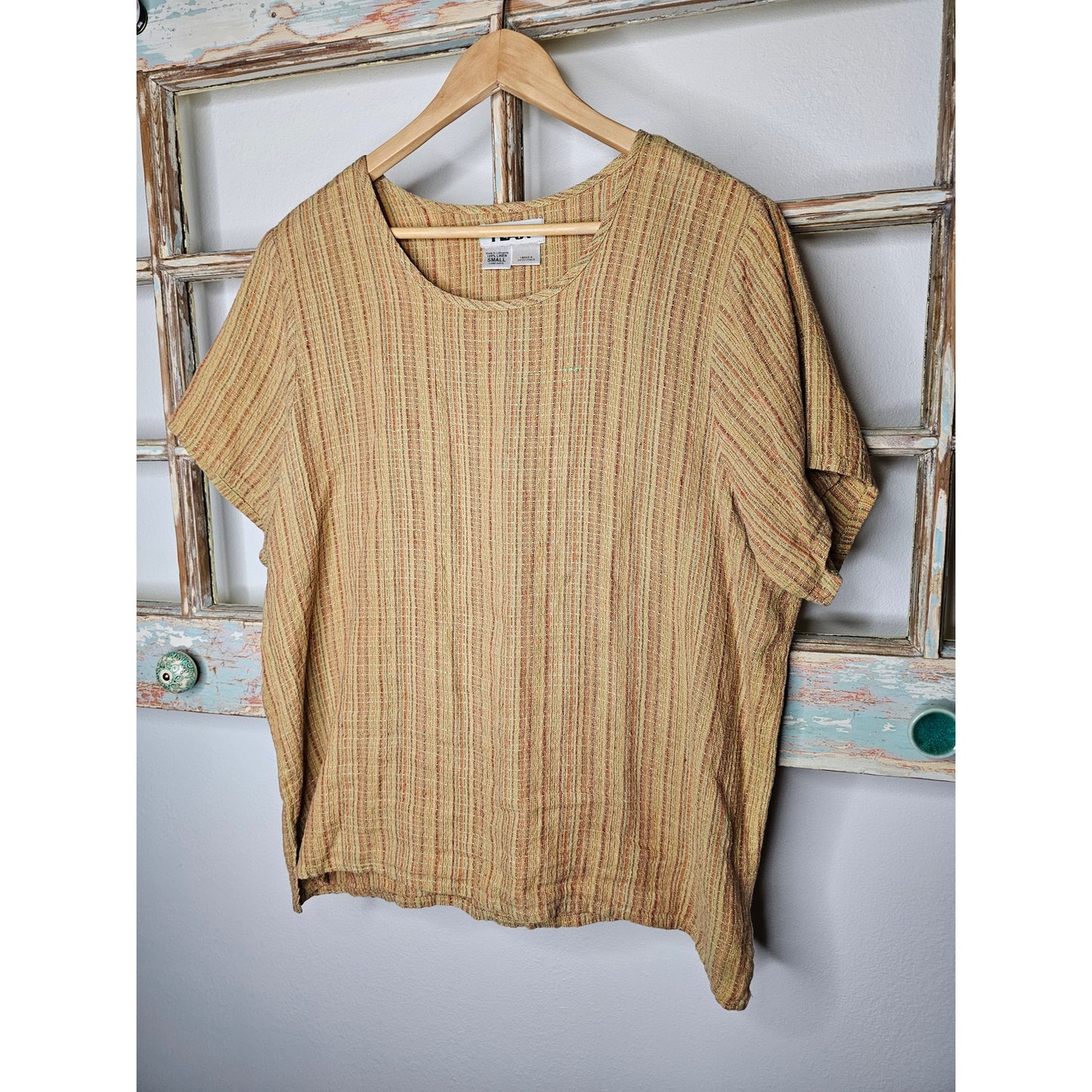 FLAX Linen Short Sleeve Tunic Boat Neckline Top Ladies Size Small